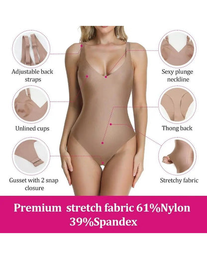 Deep V-neck Seamless Elastic Tummy Control Shaping Adjustable Straps Bodysuit