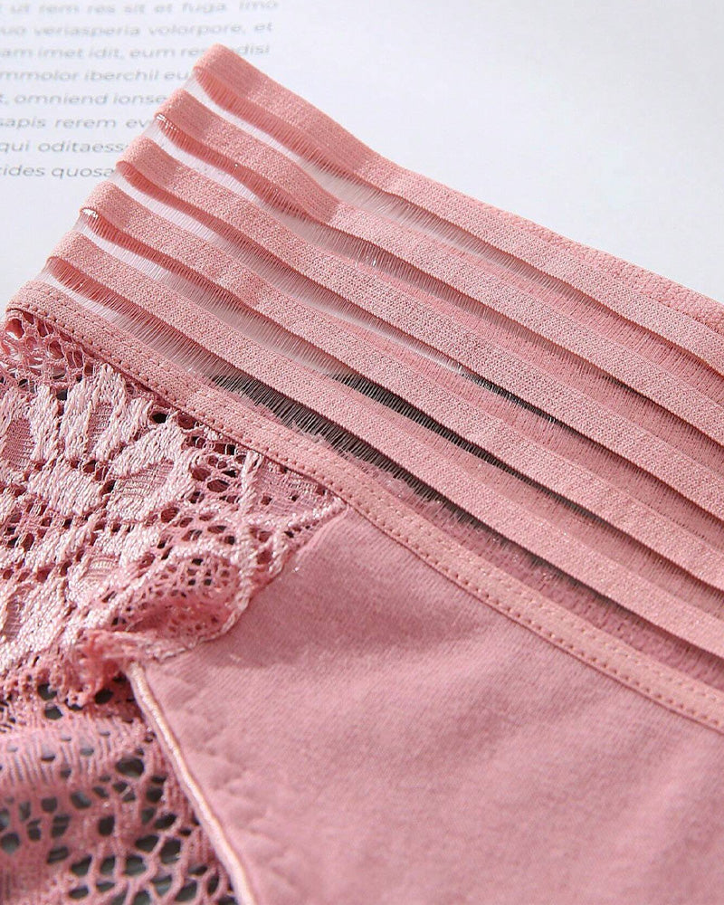 Women's Sexy High Waist Tummy Control Seamless Flower Lace Breathable Panties