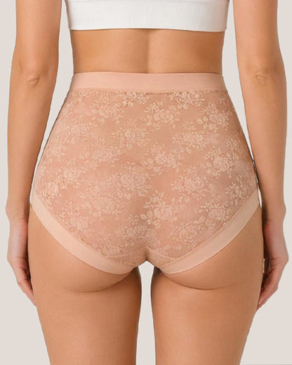 4-Pack High Waist Front Crossover Floral Lace Breathable Panties