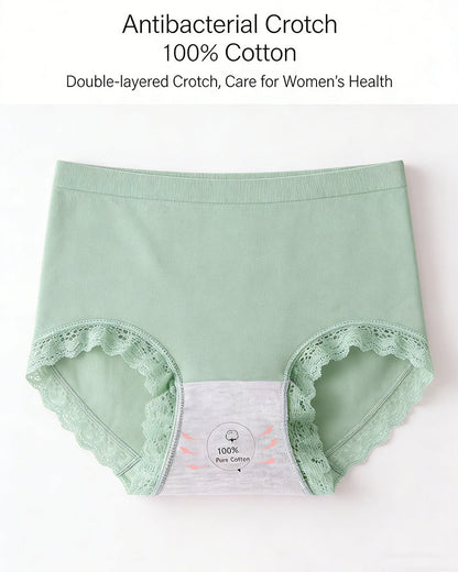 Women's Pure Cotton Breathable Skin-friendly Lace Trim Tummy Control Panties