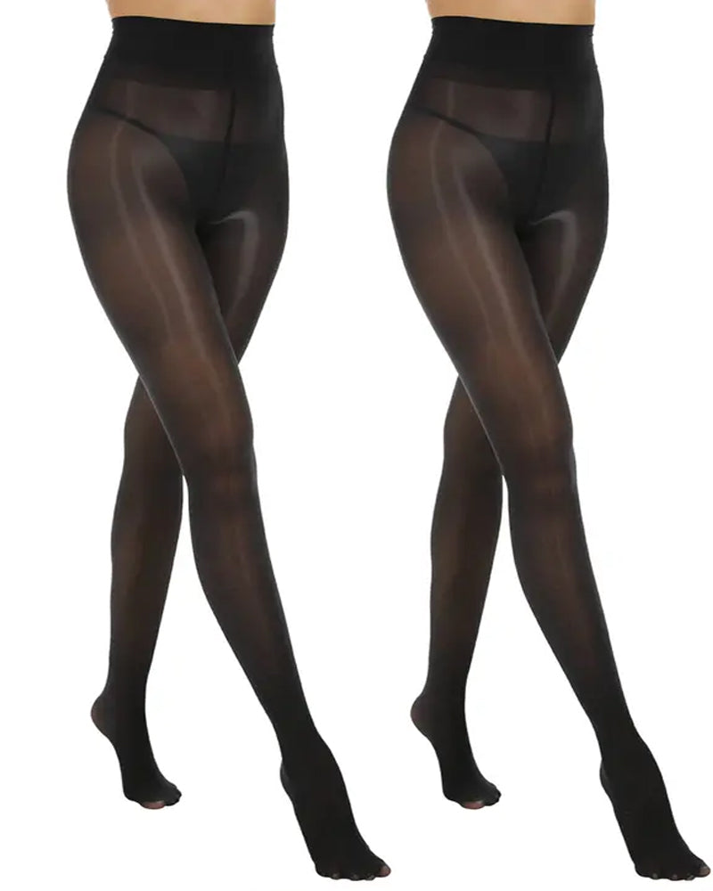Two Pack High Waisted Silky Shiny Transparent Tights Pantyhose