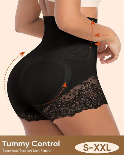 Women's High-Waisted Tummy Control and Butt Lifting Lace Seamless Shaping Panties
