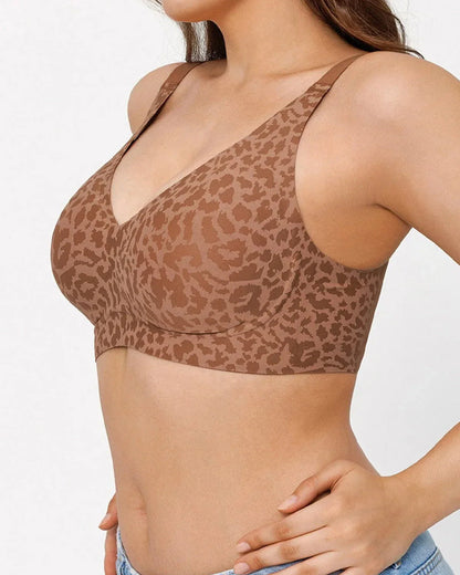 Leopard Print Wire-Free Comfortable Push-Up Seamless T-Shirt Bra