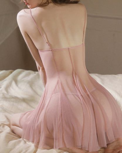 Sexy See-through Mesh Pleated Slip Nightgowns