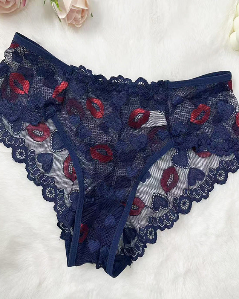 4-Pack Sexy Lace See-Through Lip Embroidered Panties