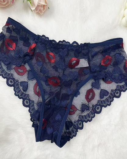 4-Pack Sexy Lace See-Through Lip Embroidered Panties