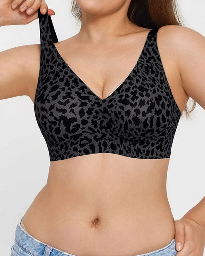 Leopard Print Wire-Free Comfortable Push-Up Seamless T-Shirt Bra