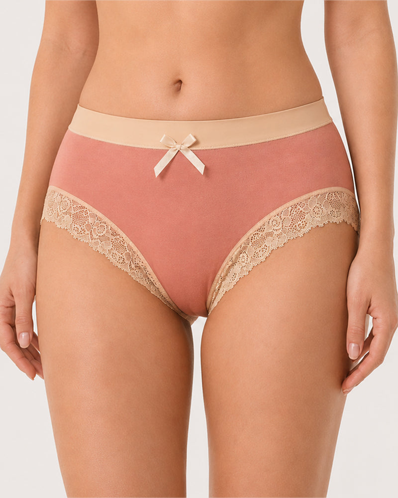 Multi-pack Pure Cotton Colorblock Lace-trimmed Seamless Panties