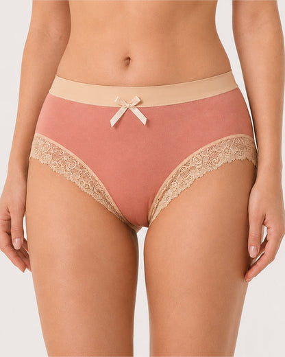 Multi-pack Pure Cotton Colorblock Lace-trimmed Seamless Panties