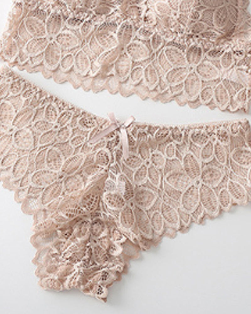 Sexy Deep V Lace Wire-Free Push-Up Bra and Panty Set