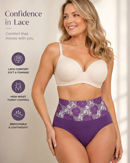 High Waisted Floral Colorblock Printed Pure Cotton Briefs