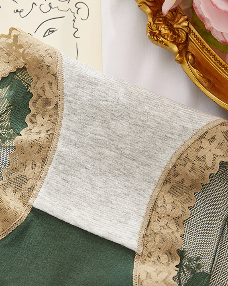 Seamless Breathable See-through Lace Cotton Panties