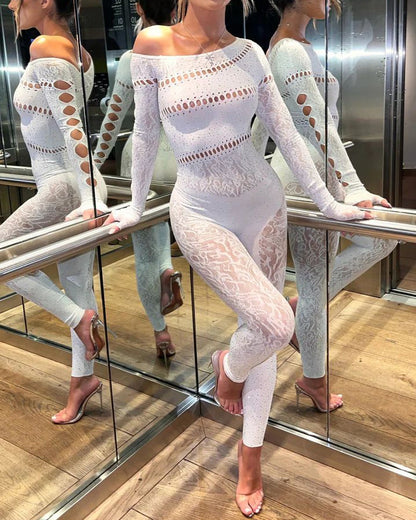 Sexy Rhinestone Stretch Long-Sleeved Jumpsuit