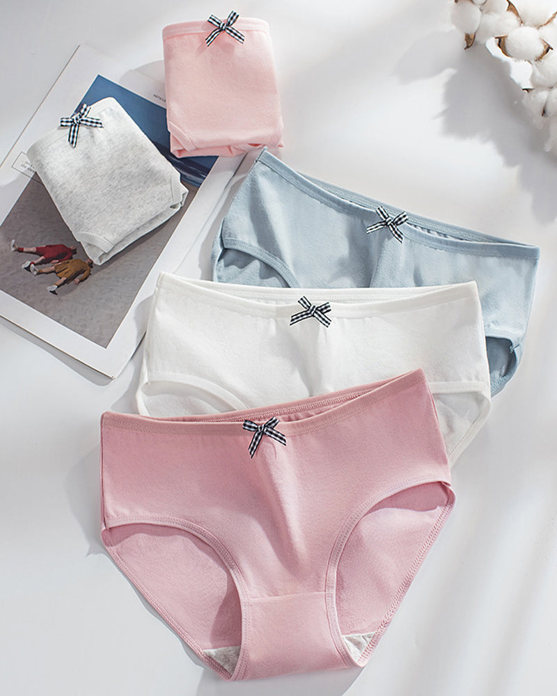 Women's Cotton Mid-Waist Solid Color Bow Seamless Comfortable Panties