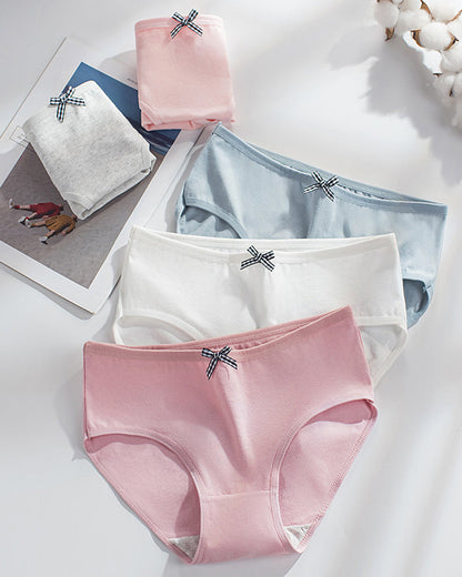 Women's Cotton Mid-Waist Solid Color Bow Seamless Comfortable Panties