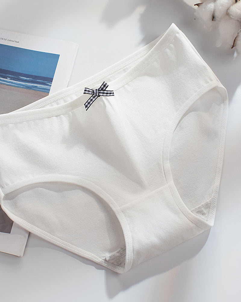 Women's Cotton Mid-Waist Solid Color Bow Seamless Comfortable Panties