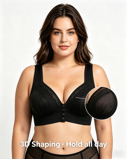 Women's Front-closure Jacquard Lace Breathable Bra