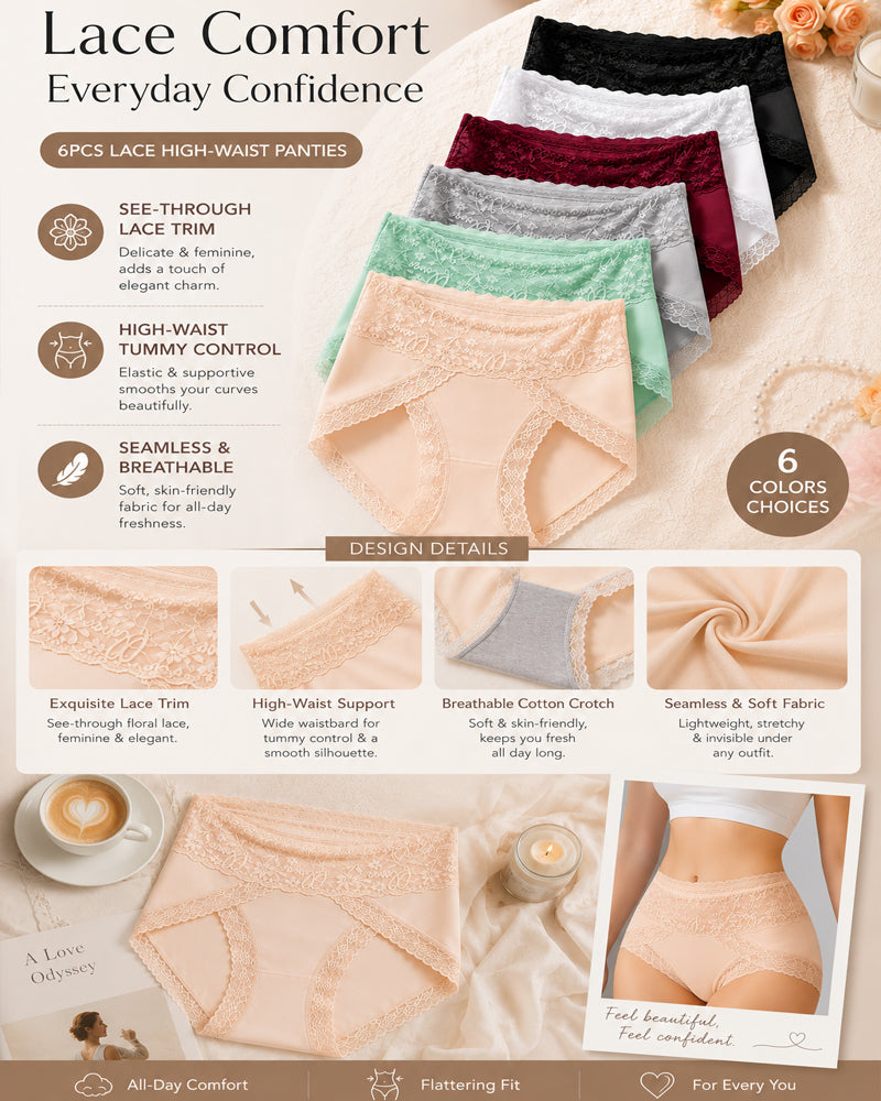 High Waisted Sheer Lace-trim Seamless Breathable Briefs