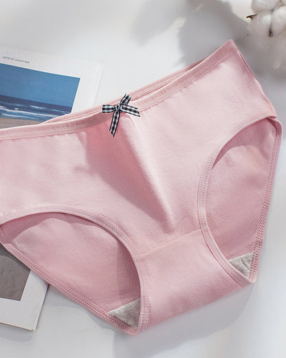 Women's Cotton Mid-Waist Solid Color Bow Seamless Comfortable Panties