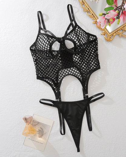 Sexy Hollowed-out Fishnet See-through Slimming and Shaping Lingerie Set