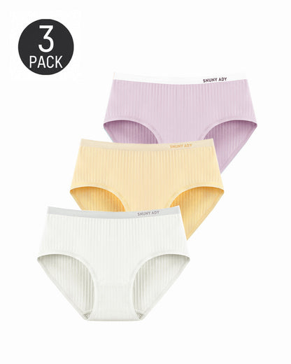 Multi-pack Pure Cotton Colorblock Ribbed Seamless Briefs