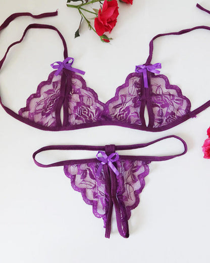 Sexy Open-Crotch Exposed Breasts Lace Lingerie Set