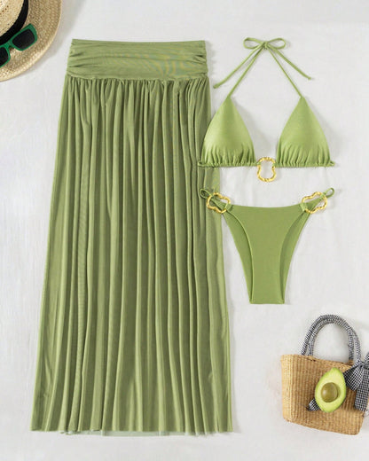 Beach Vacation Bikini Swimsuit and Long Skirt Set