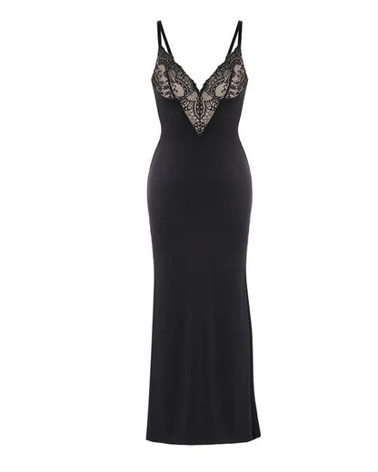 Sleeveless Deep V-Neck Lace Built-in Shapewear Set Maxi Dress