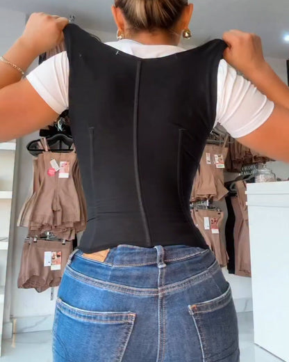 Abdominal Hook-eye Wide Shoulder Straps Full Back Coverage Slimming Belt