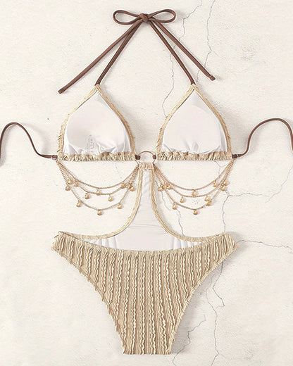Sexy Tie-up Openwork Chain-decorated One-piece Swimsuit