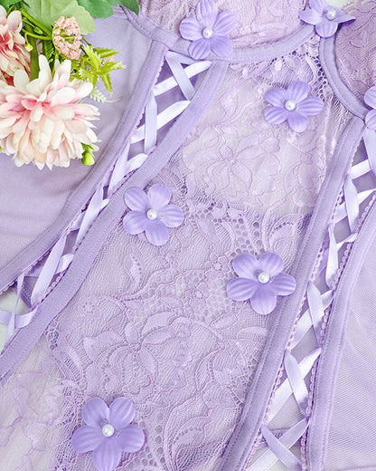 Sexy Floral Lace Sheer Cutout Strappy Bodysuit Lingerie