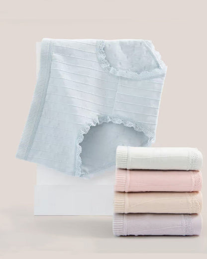 Multi-Pack Women's Mid-Waist Lace Striped Heart Antibacterial Cotton Panties