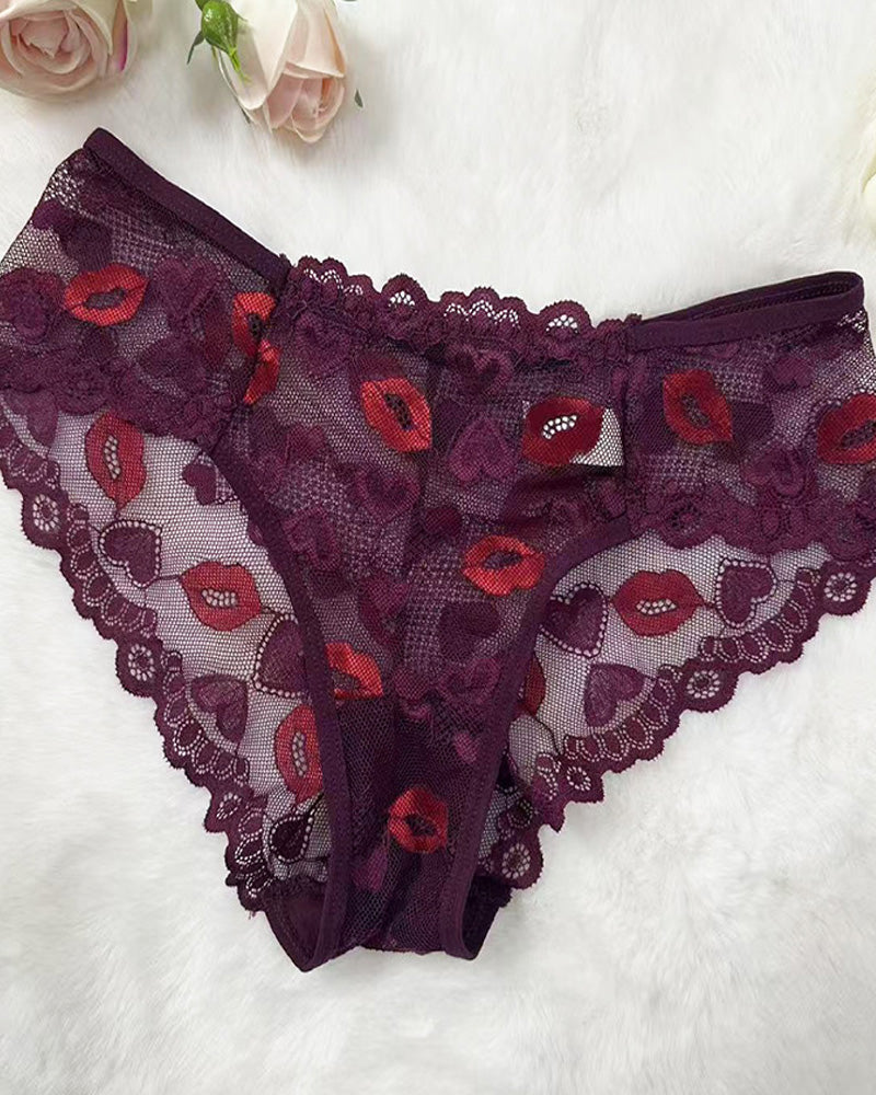 4-Pack Sexy Lace See-Through Lip Embroidered Panties