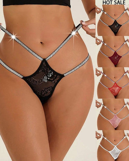 Sexy Lace Openwork Shiny Belt Low-rise Thong