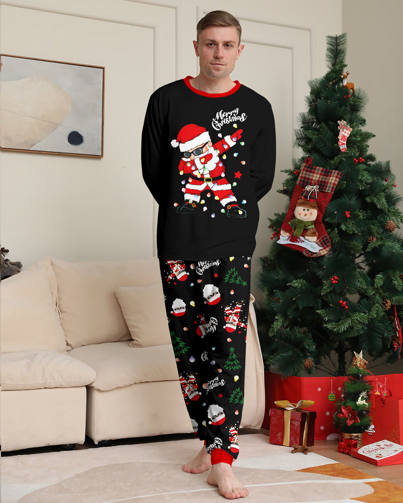 Santa Claus Colored Light Bulb Print Home Wear Parent-Child Pajama Set
