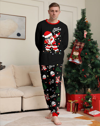 Santa Claus Colored Light Bulb Print Home Wear Parent-Child Pajama Set