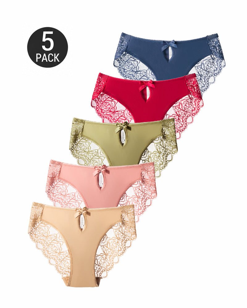 5-Pack Sexy Seamless Lace Openwork Cotton Crotch Panties