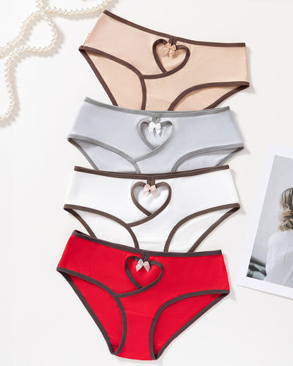Low-rise Ribbed Heart-shaped Cutout Colorblock Breathable Comfortable Briefs