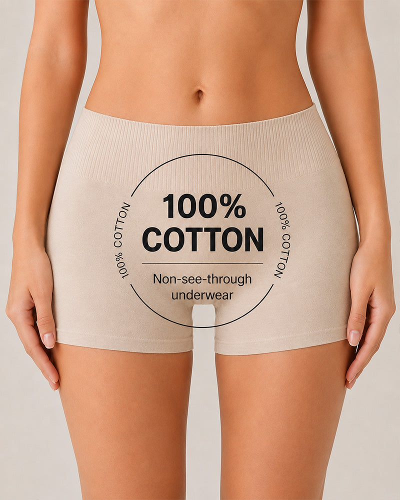 3-Pack Pure Cotton High Waist Tummy Control Seamless Breathable Boyshorts
