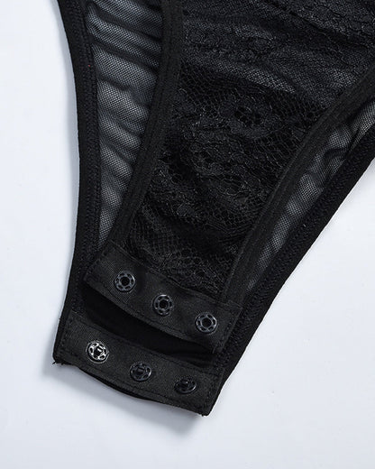 Sexy Lace See-through Underwire Shaping Bodysuit Lingerie
