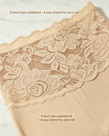 Women's High-Waisted Seamless Tummy Control Lace-Trimmed Elastic Shaping Shorts