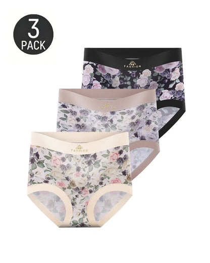 Multiple Packs High Waist Colorblock Floral Print Seamless Panties
