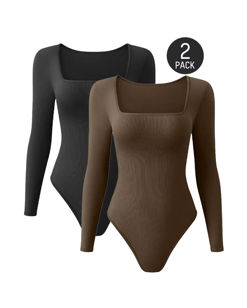 Floralshe® Sexy Square Neck Long Sleeve Bodysuits