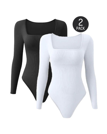 Floralshe® Sexy Square Neck Long Sleeve Bodysuits