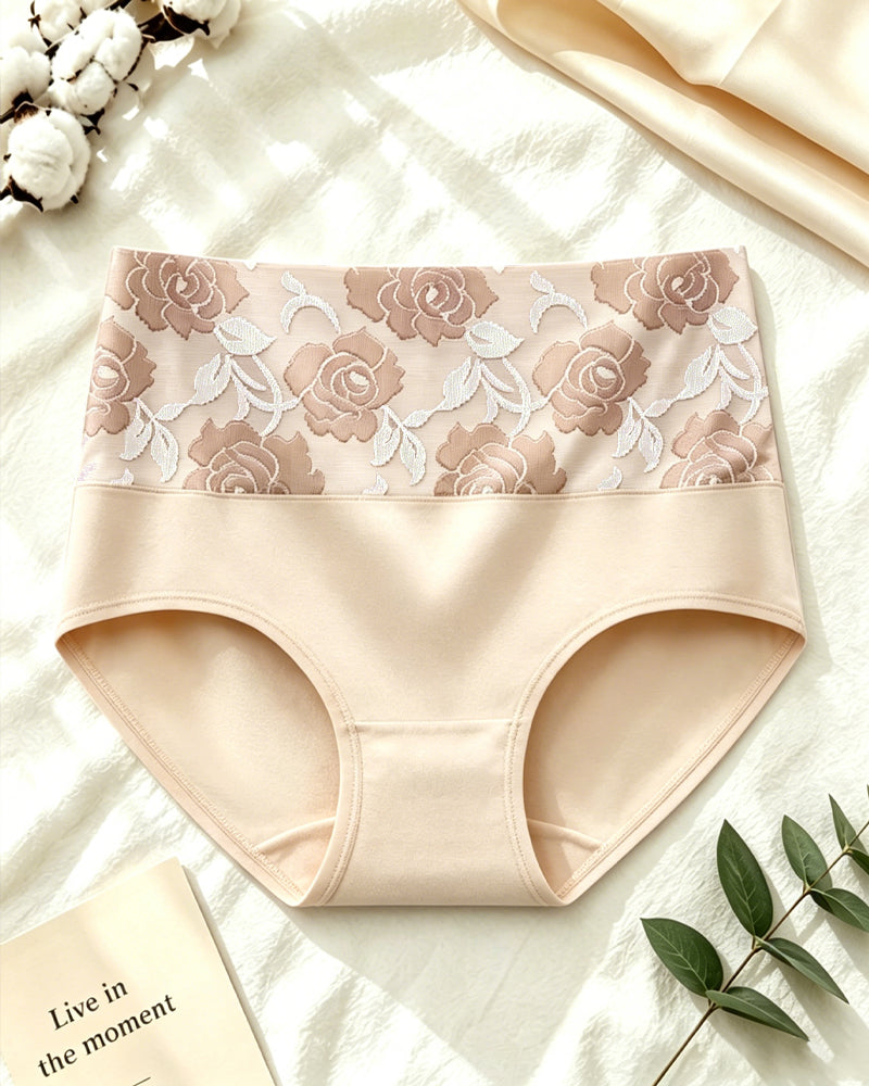 High Waisted Floral Colorblock Printed Pure Cotton Briefs