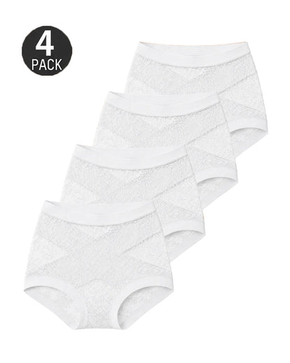 4-Pack High Waist Front Crossover Floral Lace Breathable Panties
