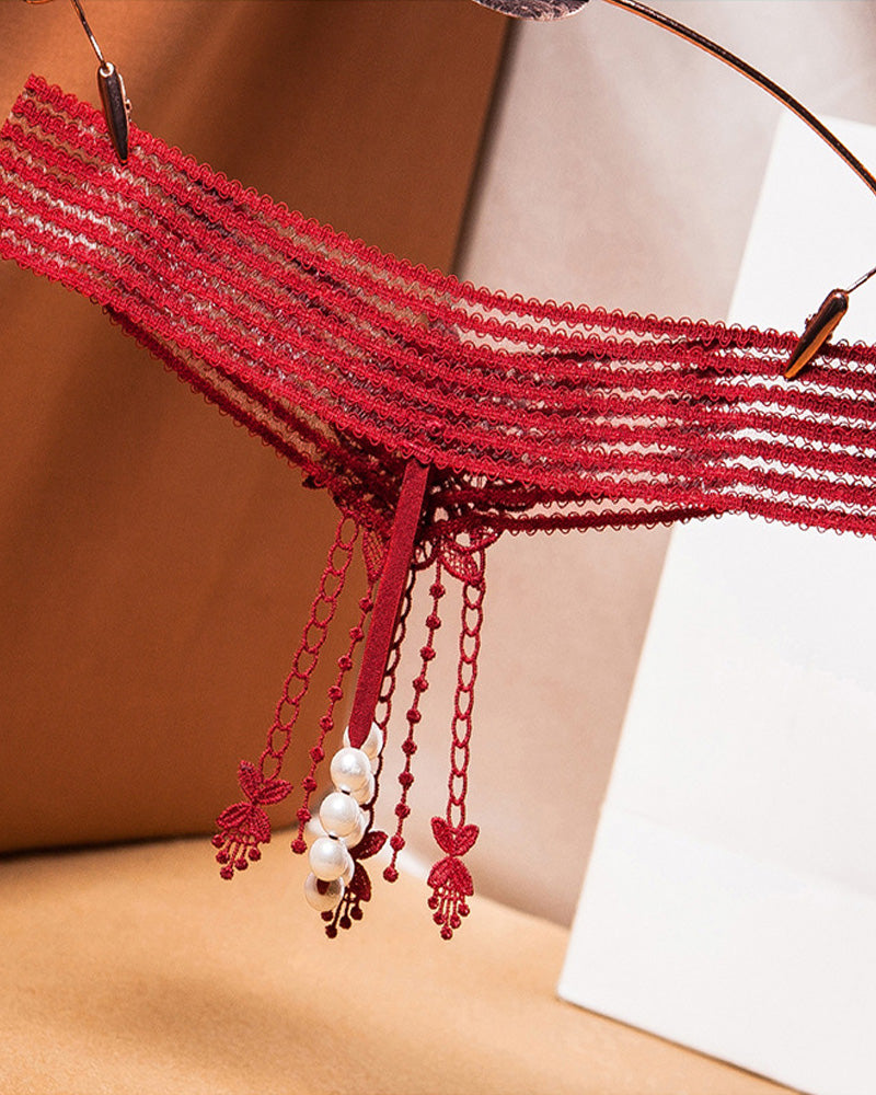 Sexy Tassel Open Crotch Pearl Massage Thong