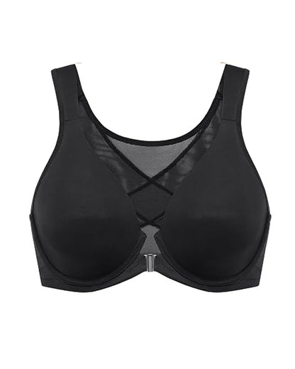 Front Closure Deep V Underwire Cross Mesh Back Bra