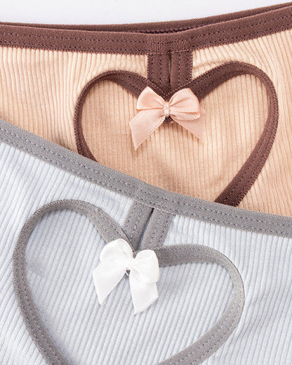 Low-rise Ribbed Heart-shaped Cutout Colorblock Breathable Comfortable Briefs