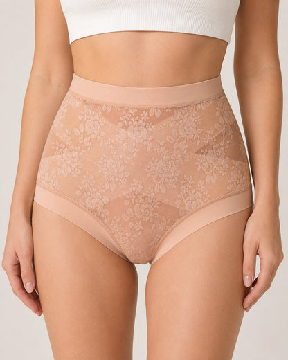 4-Pack High Waist Front Crossover Floral Lace Breathable Panties